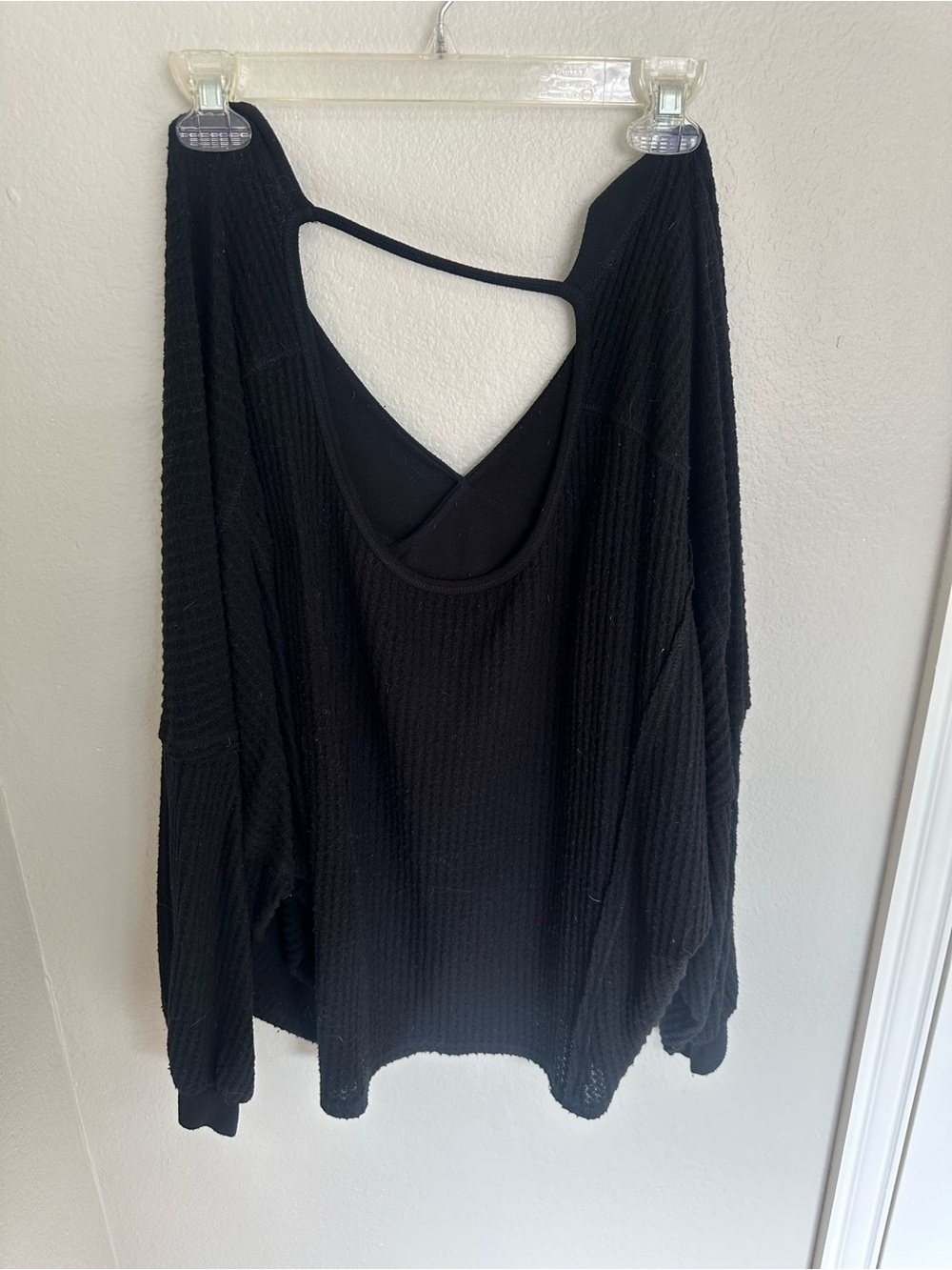 We the Free Black Waffle Knit Open Back Top